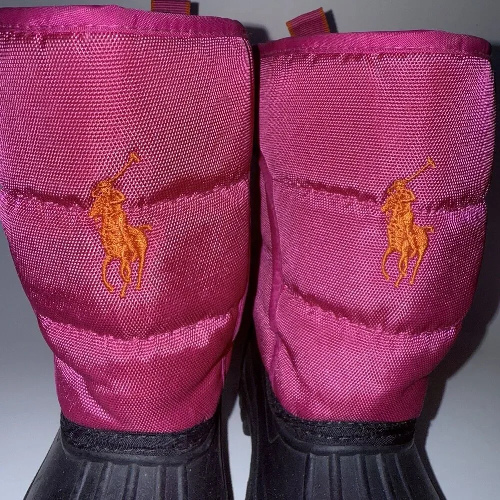 Polo Ralph Lauren Black & Pink Hamilten II EZ Girls Snow Boots Size 10